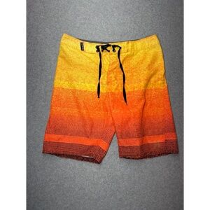 Hurley Board Shorts Boys 10‎ Gradient Orange Yellow Drawstring Waist Surf Beach